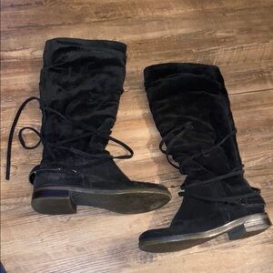 Aldo wrap around tie up suede fleece lined knee high boots